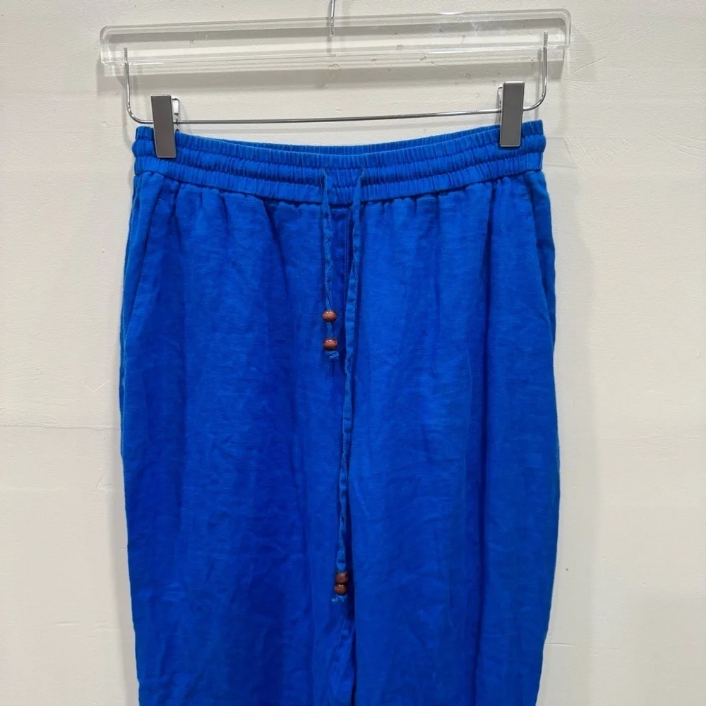 Zara Linen Trouser Pant Lightweight Vacation Cobalt Blue Medium